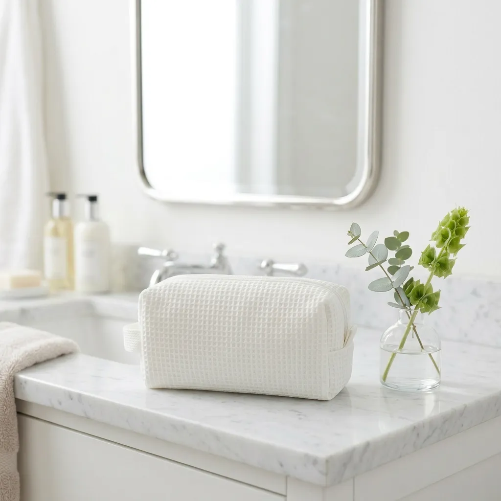 [WCB001] Waffle Cosmetic Bag 9x20x6cm White