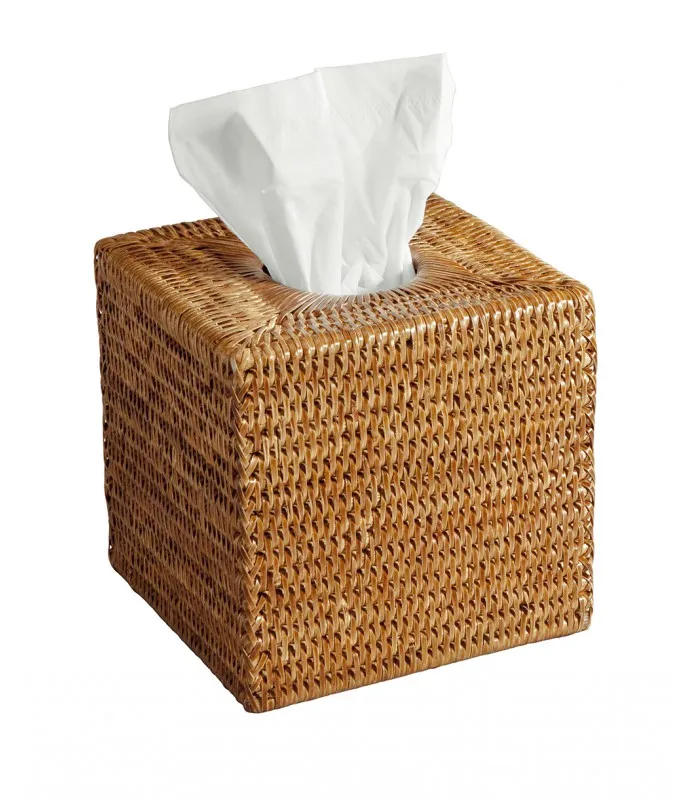 [FR001H] Rattan Square Tissue Box (Honey)