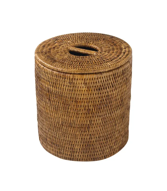 [FR011H] Rattan Round Waste Bin with Lid (Honey)