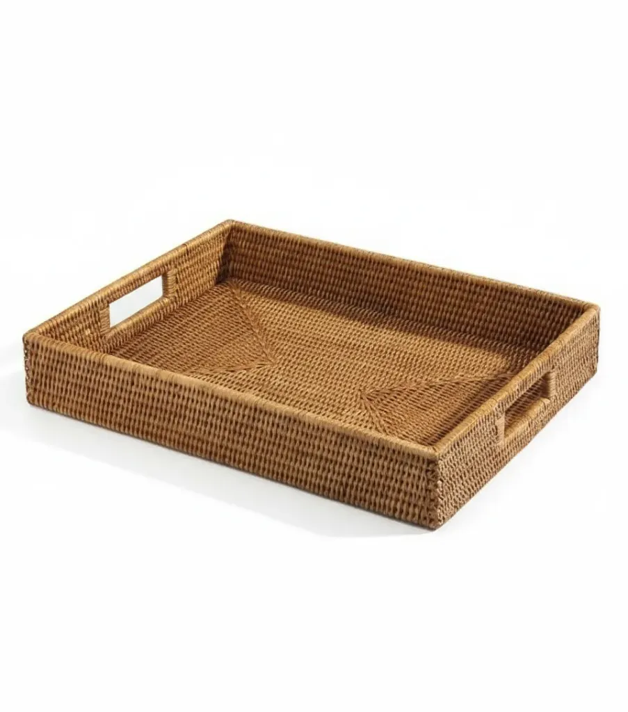 [FR020H] Rattan Rectangular Tray - Large (L42cm x W32cm x H7.5cm) (Honey)