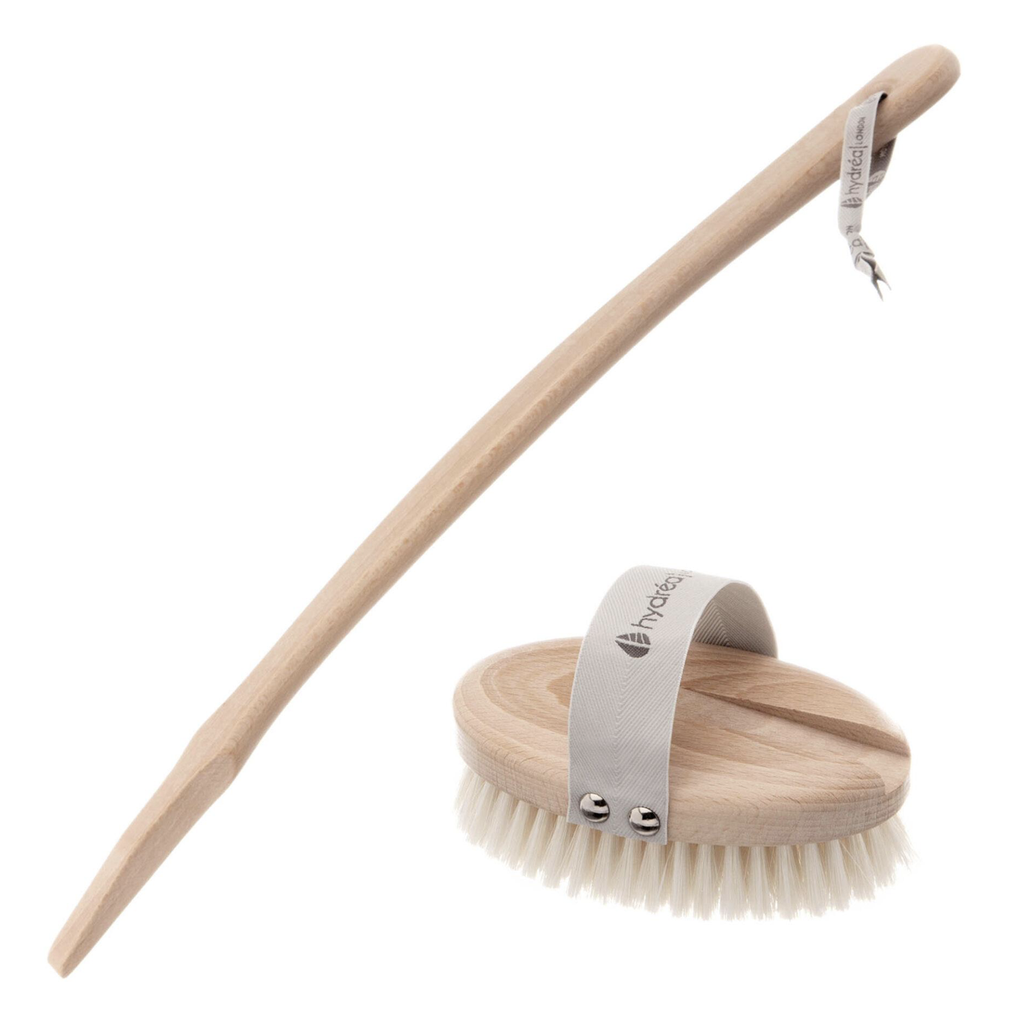 Hydréa Professional Wet/Dry Body Brush with Long Detachable Handle & Natural Bristle